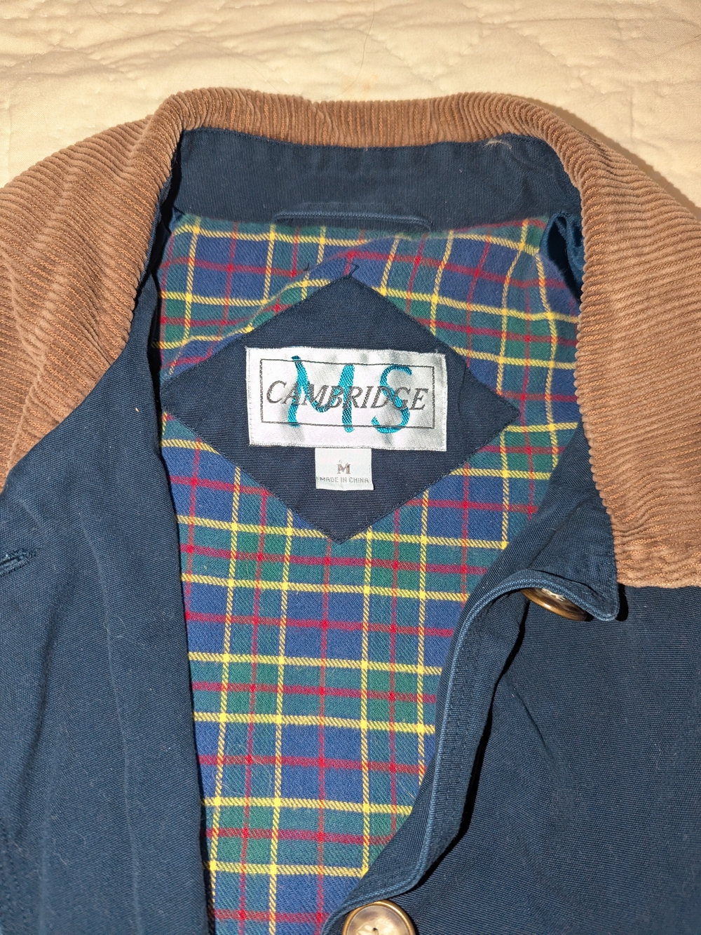 Classic Navy Cotton Jacket with Corduroy Trim Cambridge MS - Picture 2 of 6